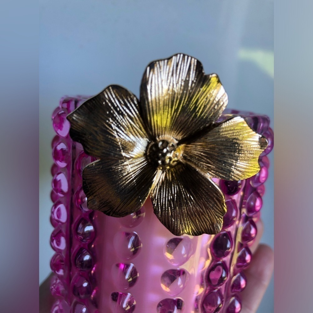 Pink Glass Candle With Gold Flower - Picture 4 of 6